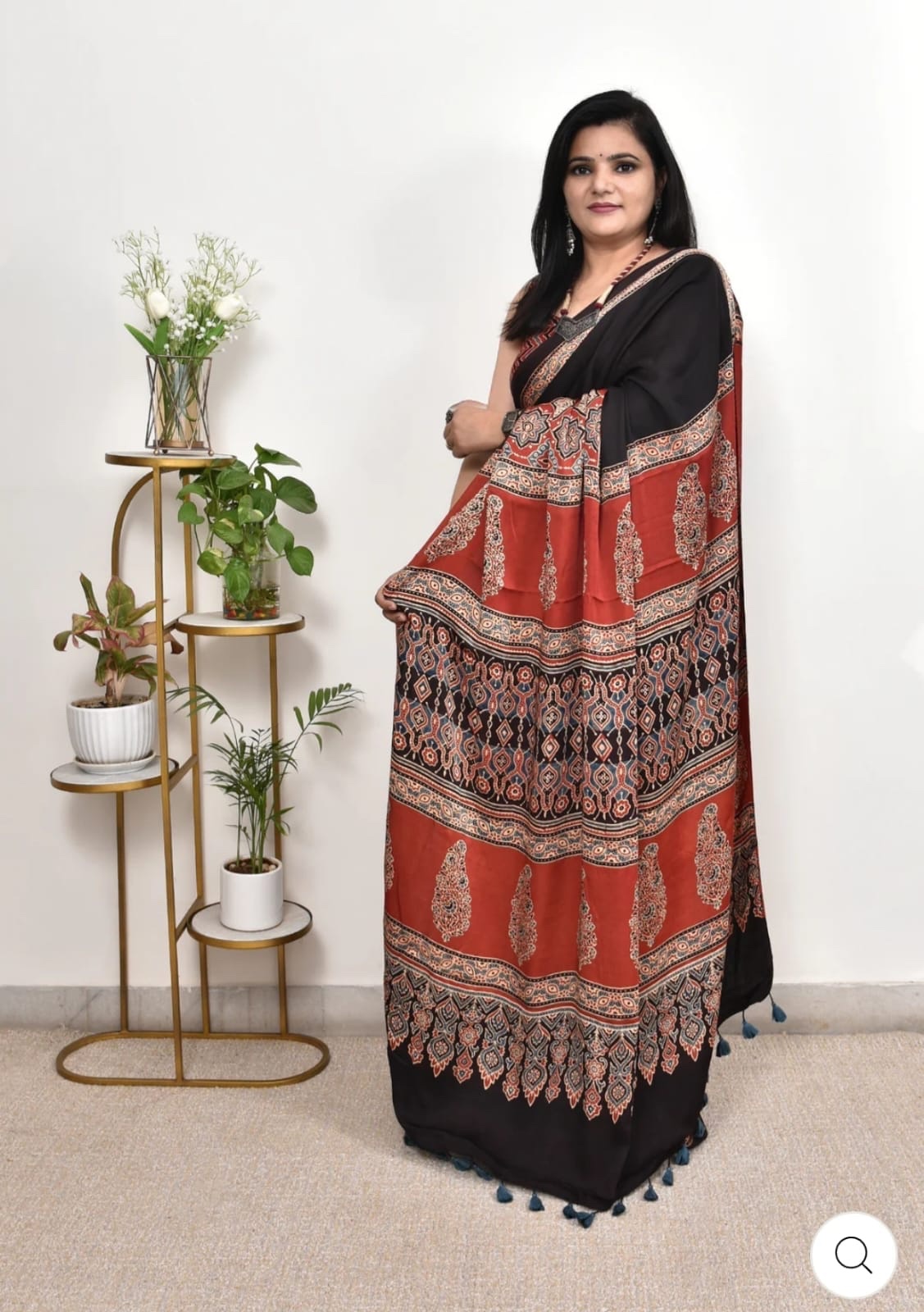 Ajrakh Crepe Silk Saree - Image 2