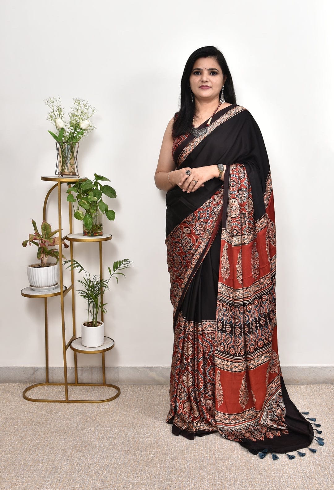 Ajrakh Crepe Silk Saree - Image 3