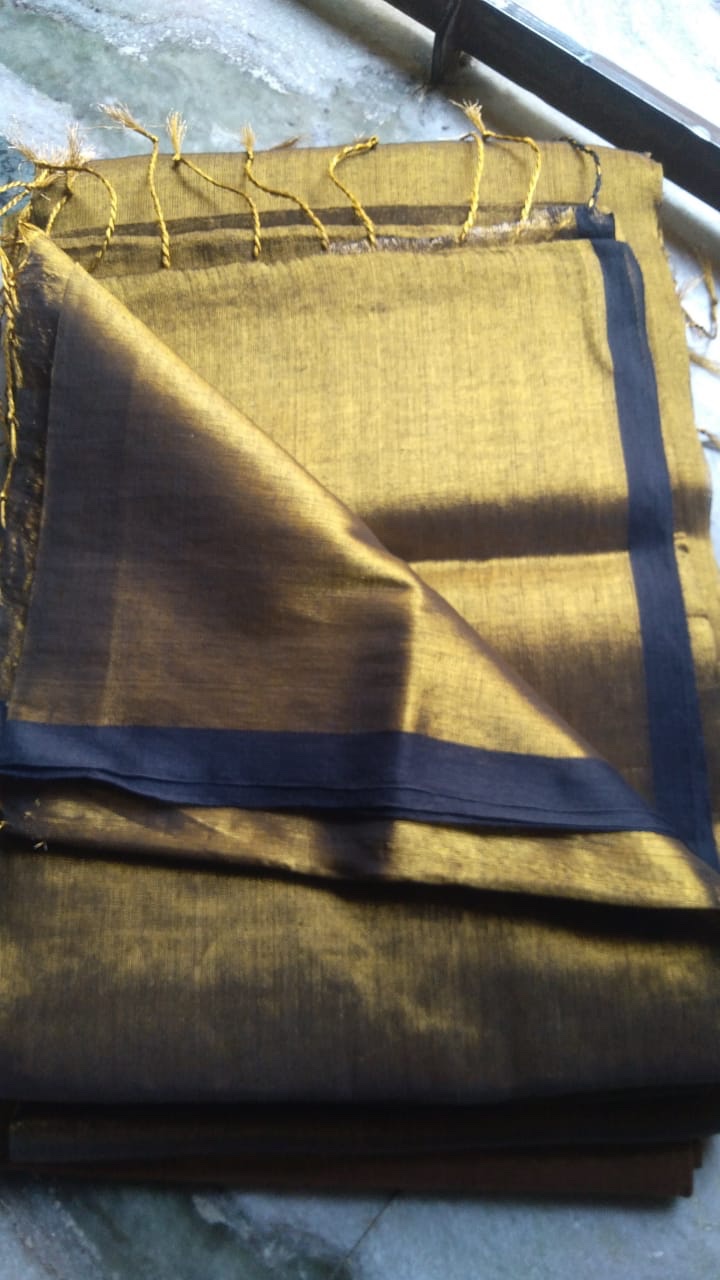 Gold Black Khadi Tissue Saree – Elegant | Lightweight | Festive Perfect