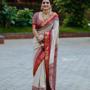 Elegant Binny Silk Saree – Red & Beige Beauty