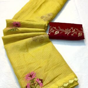 Kota doria - Embroidery - Mustard yellow