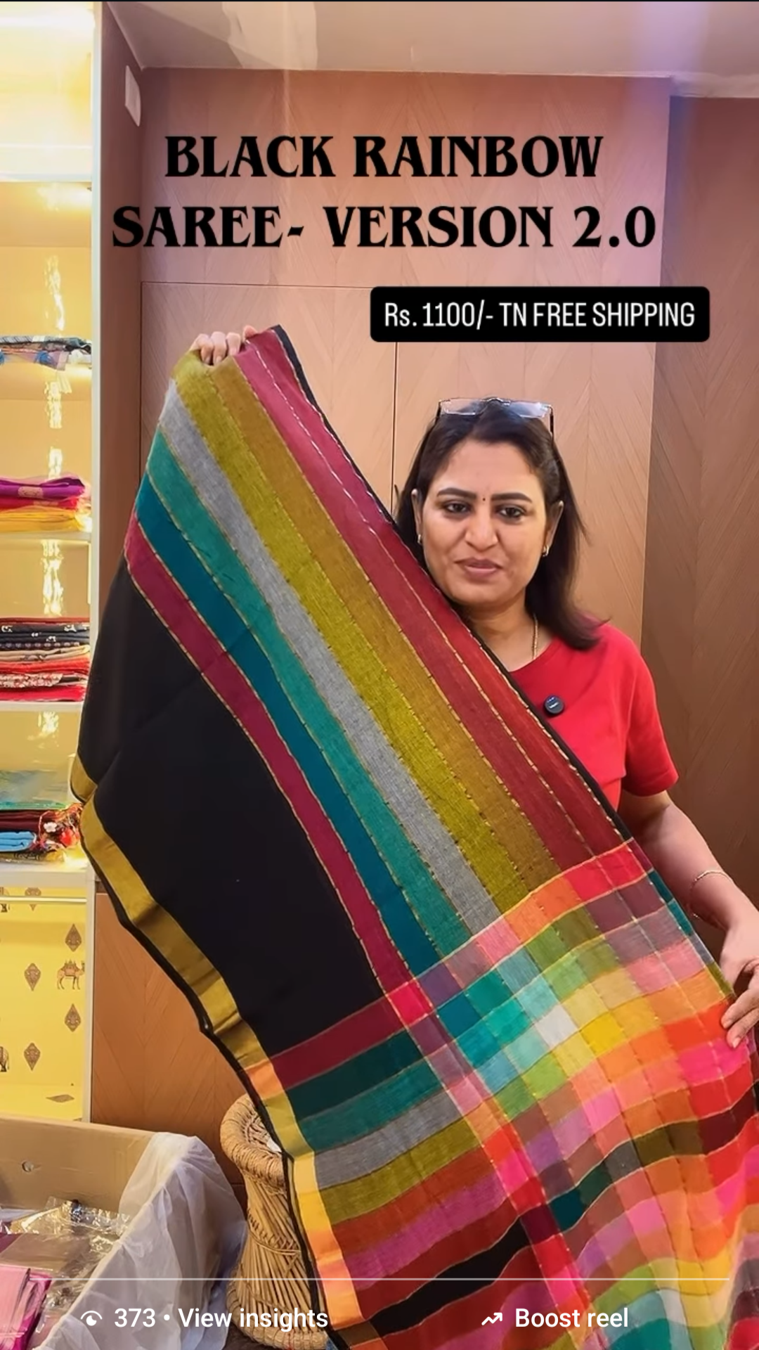 Black rainbow saree - zari finish
