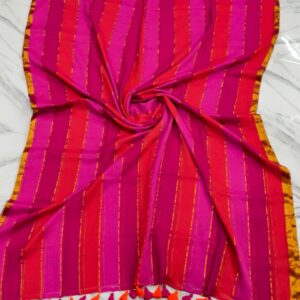 Orange Pink Stripes Mul Cotton Saree with Zari Line Weaving