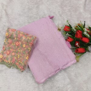 Organza Saree with Net Embroidery Blouse – Elegant & Lightweight Pink