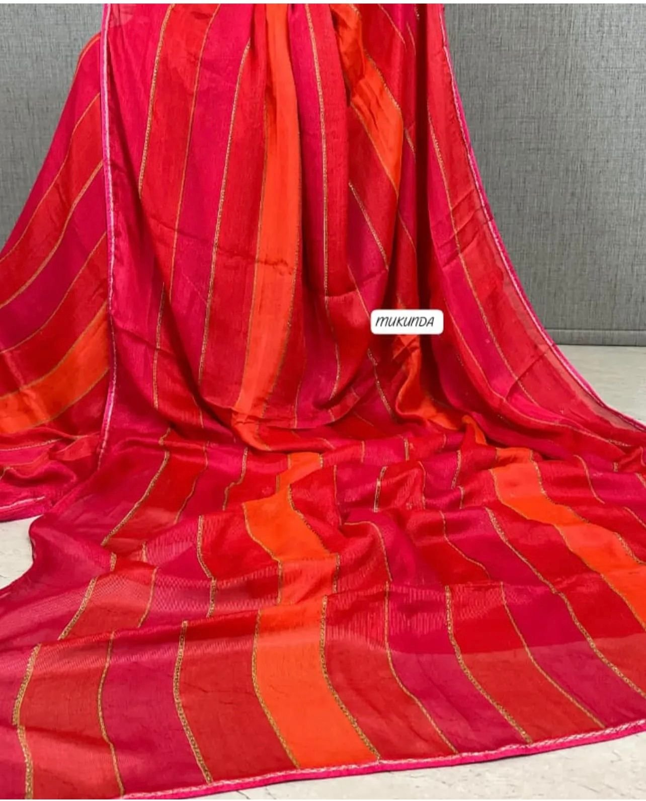 Fancy georgette - zari line Orange Red