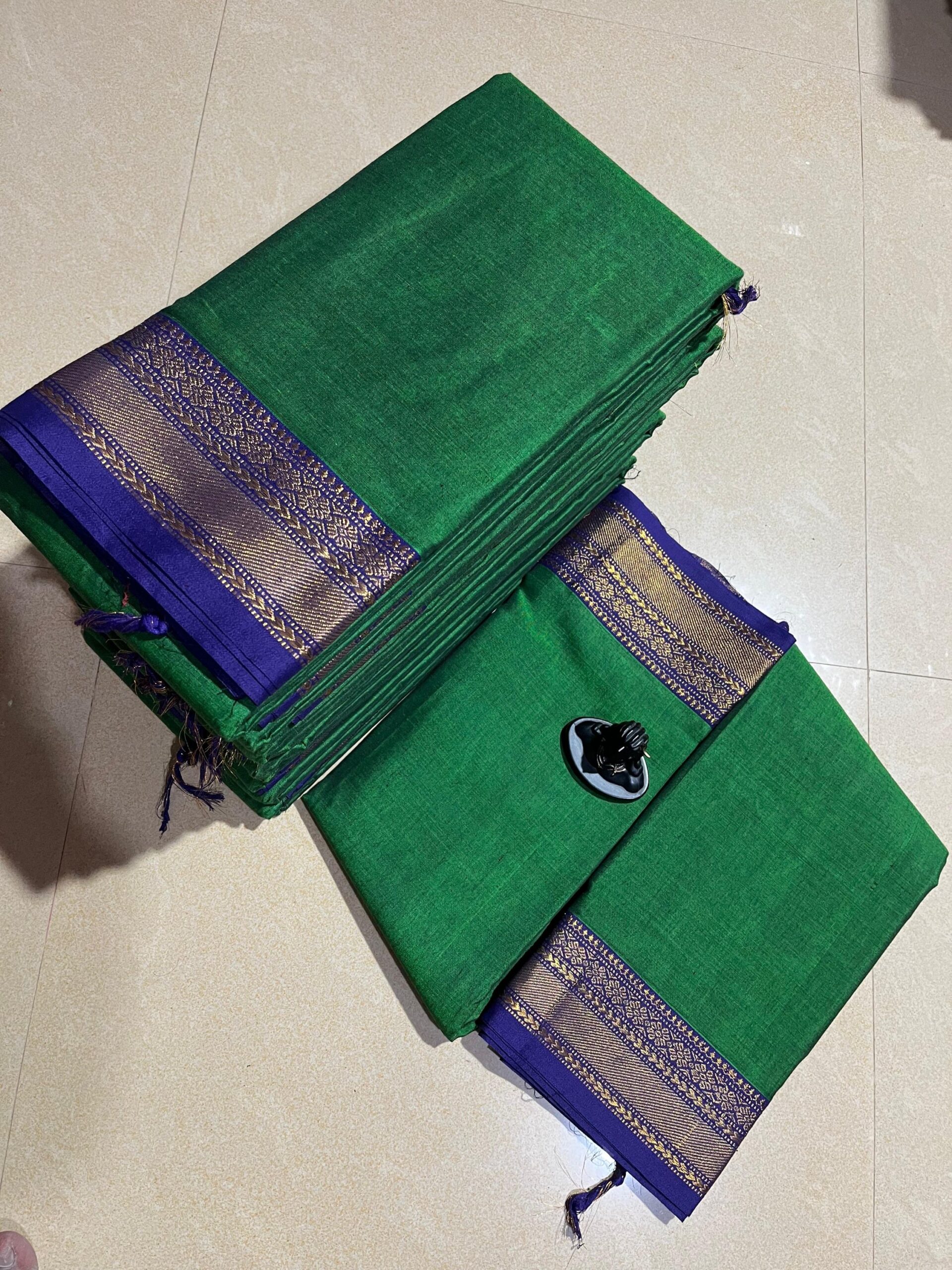 Narayanpeth Pure Mercerised Cotton Saree- Thin Border Green Blue