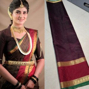 Zari Kattam Vintage chex - MaroonRedGreen