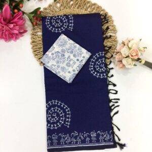 Navy Blue to White South Mix Cotton Saree