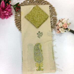 Half White to Parrot Green South Mix Cotton Saree