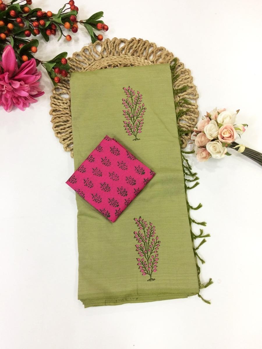 Light Pastel Green to Pink South Mix Cotton Saree