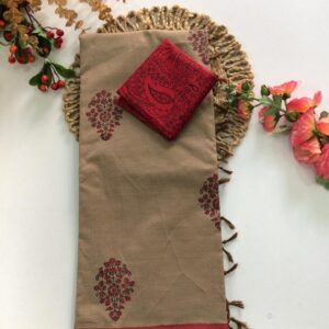 Light Brown to Red South Mix Cotton Saree