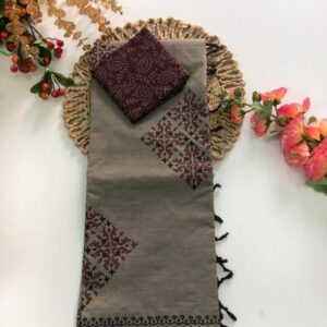 Grey to Maroon South Mix Cotton Saree