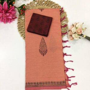 Peach Pink to Maroon South Mix Cotton Saree