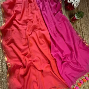 Mul Cotton Saree – Orange & Pink Half-and-Half with Jacquard Border