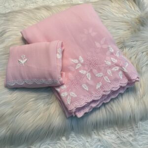 Blush & Peach Georgette Saree with White Embroidery