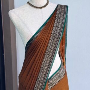 Earthy Brown & Emerald Green Narayanpeth Saree