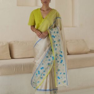 Lime & Bloom Embroidered Mulcotton Saree