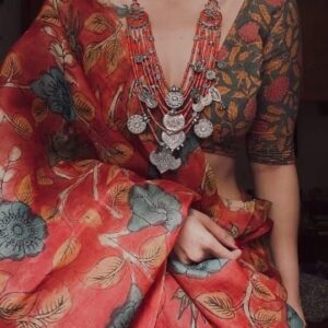 Hand-Painted Pen Kalamkari Chanderi Cotton Red