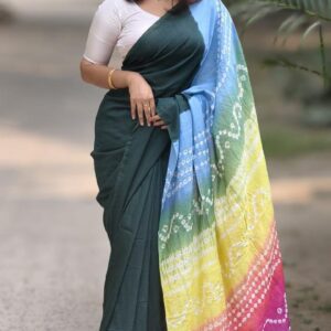 Multicolor Bandhani Print Semi-Modal Silk Saree