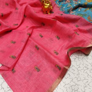 Multicolor Bandhani Print Handloom Linen Saree