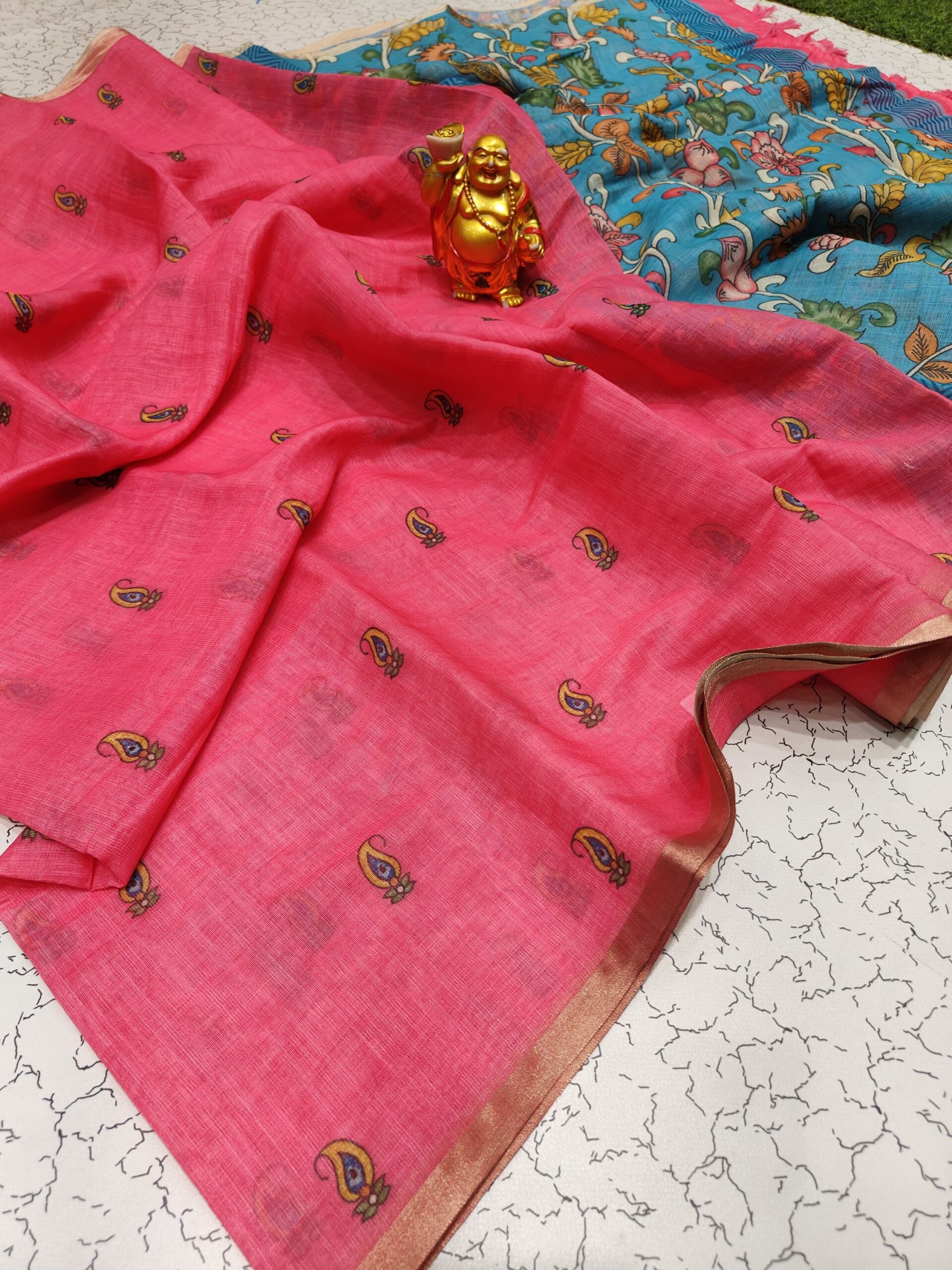 Multicolor Bandhani Print Handloom Linen Saree