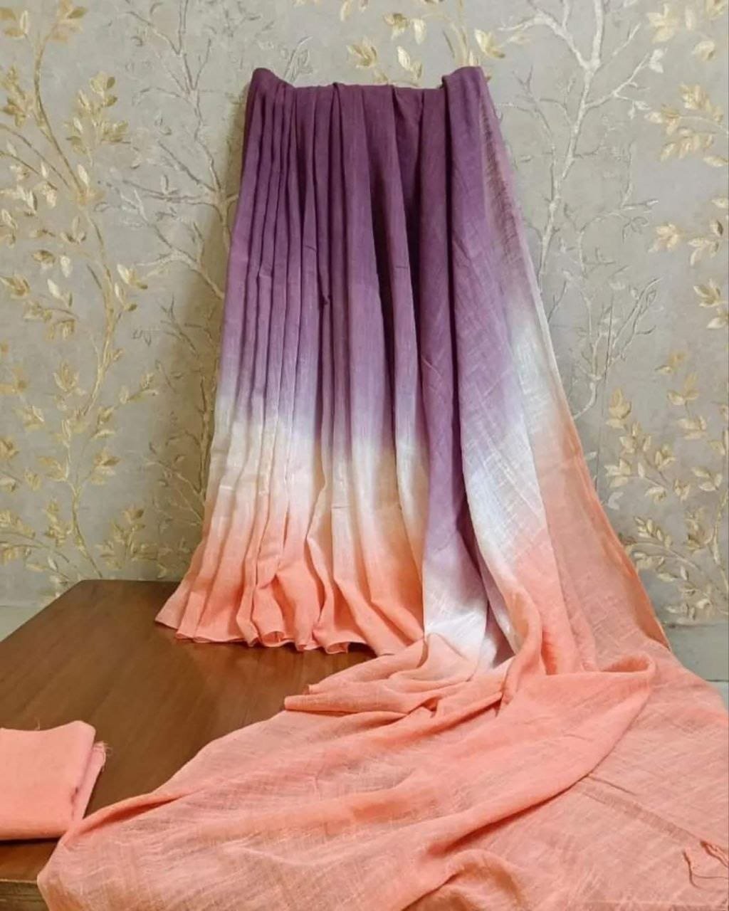 Sunset Ombre Handloom Linen Saree / Fabric